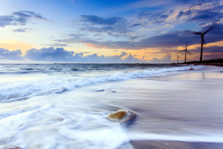 sea, Aeyaey, Windmills, Landscape HD Wallpaper Desktop Background