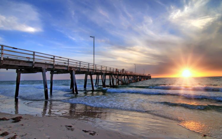 south, Australia, Adelaide, Grange, Sea, Bridge, Landscape, Ocean, Waves, Beach HD Wallpaper Desktop Background