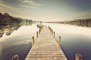 lake, Pier, Wharf, Boards, Sun, Trees, Clouds, Surface, Reflection