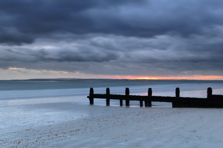 uk, England, Sea, Beach, Sand, Bearings, Evening, Sunset, Sky, Clouds HD Wallpaper Desktop Background