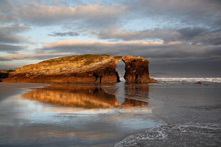 arch, Rock, Sand, Seascape, Sea, Coast, Ocean, Reflection HD Wallpaper Desktop Background