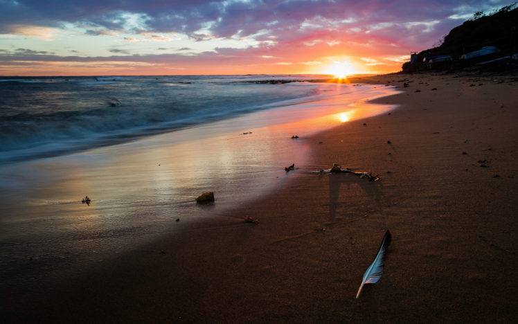 beach, Sunset, Sunlight, Ocean HD Wallpaper Desktop Background