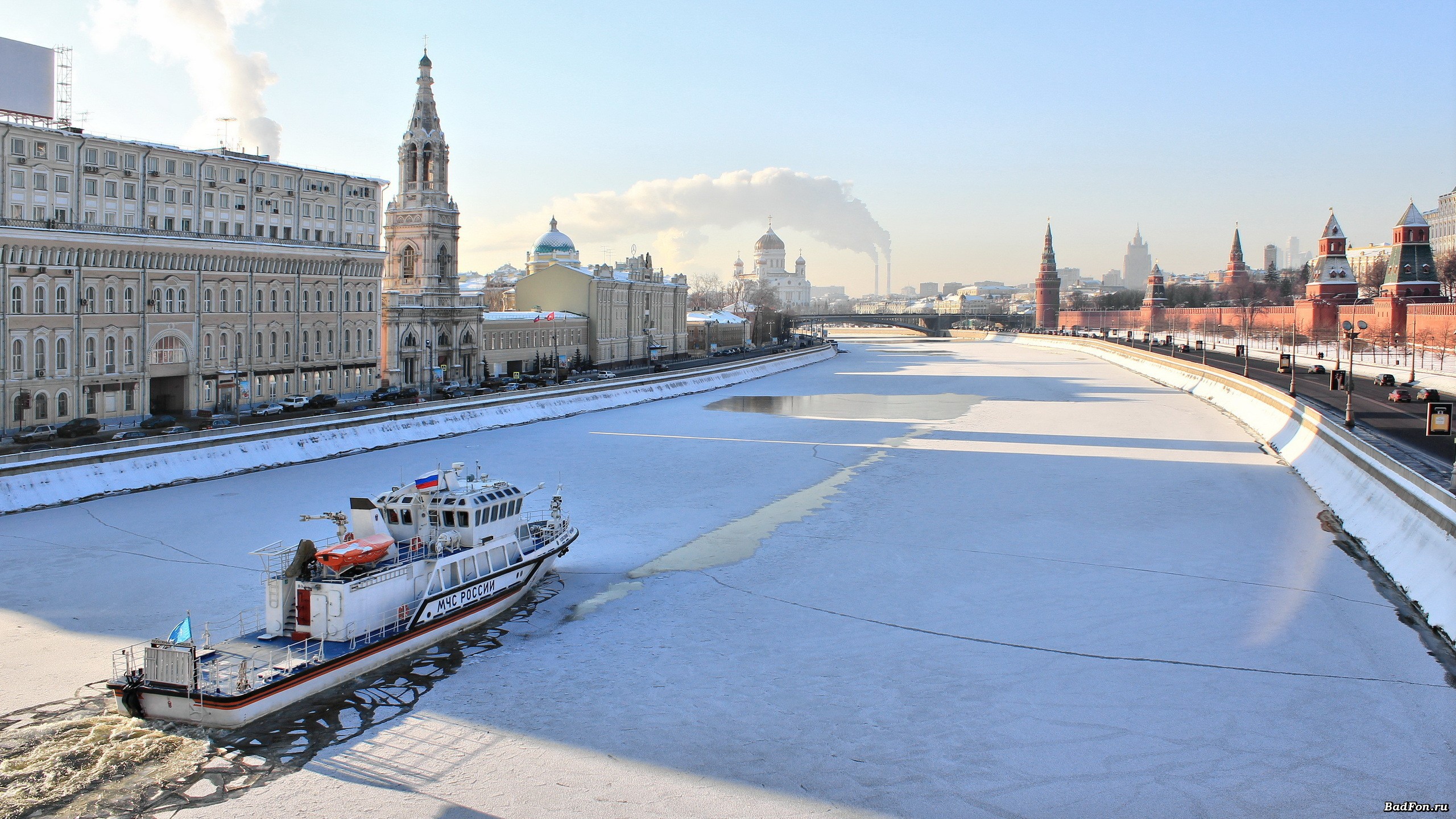 sunrise, Russia, Ships, Moscow, Morning, Kremlin, Rivers, Russian, Winter, Moscow, River Wallpaper