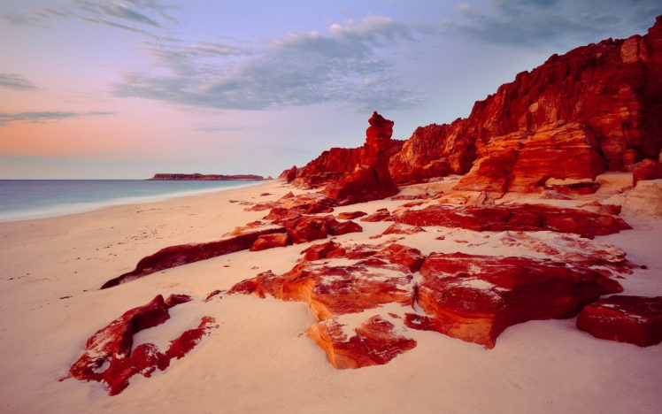 red, Cliffs, Ocean, Shore HD Wallpaper Desktop Background