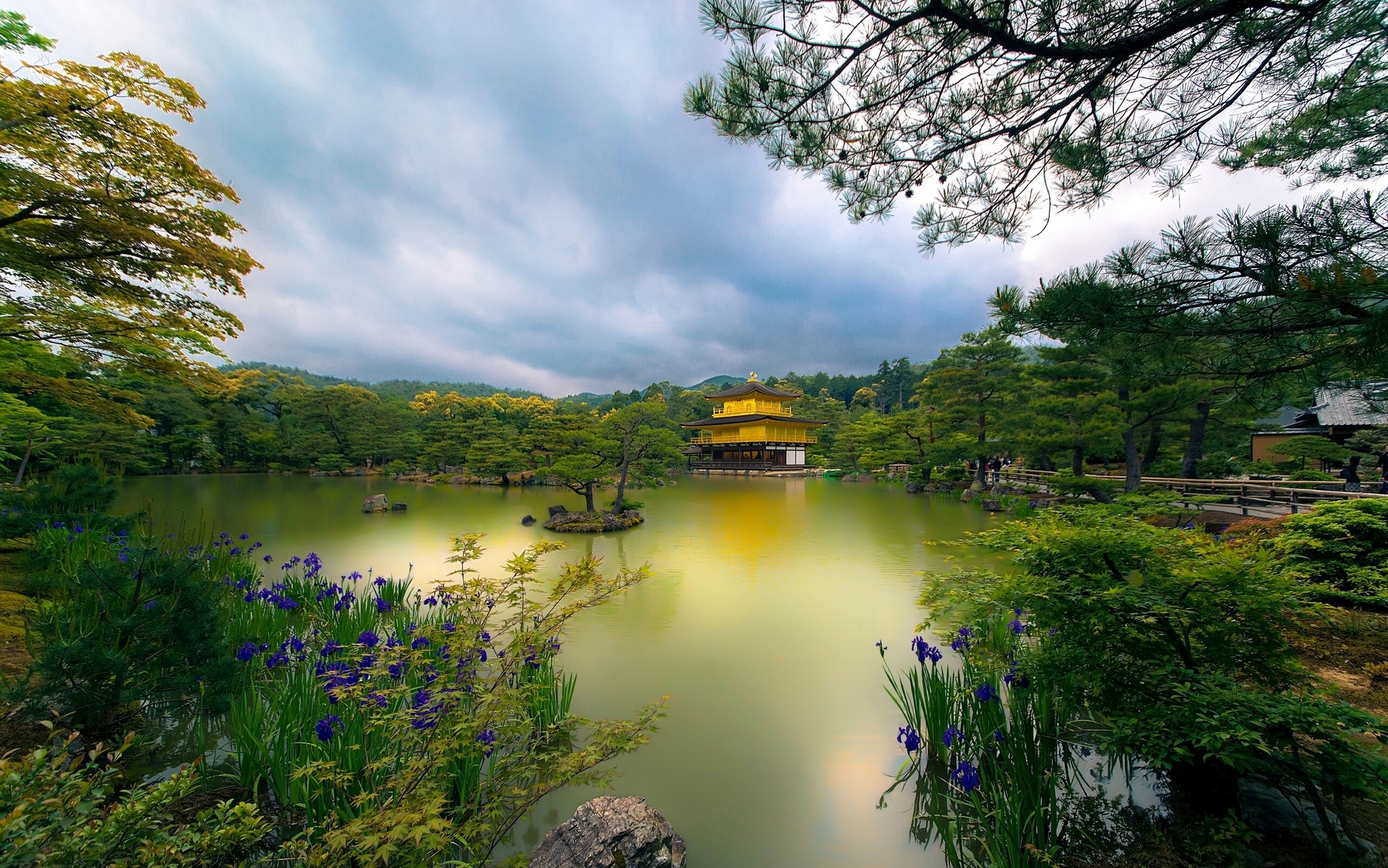 golden, Pavilion, Kyoto, Japan, Lake, Trees, Flowers, Park, Church Wallpaper