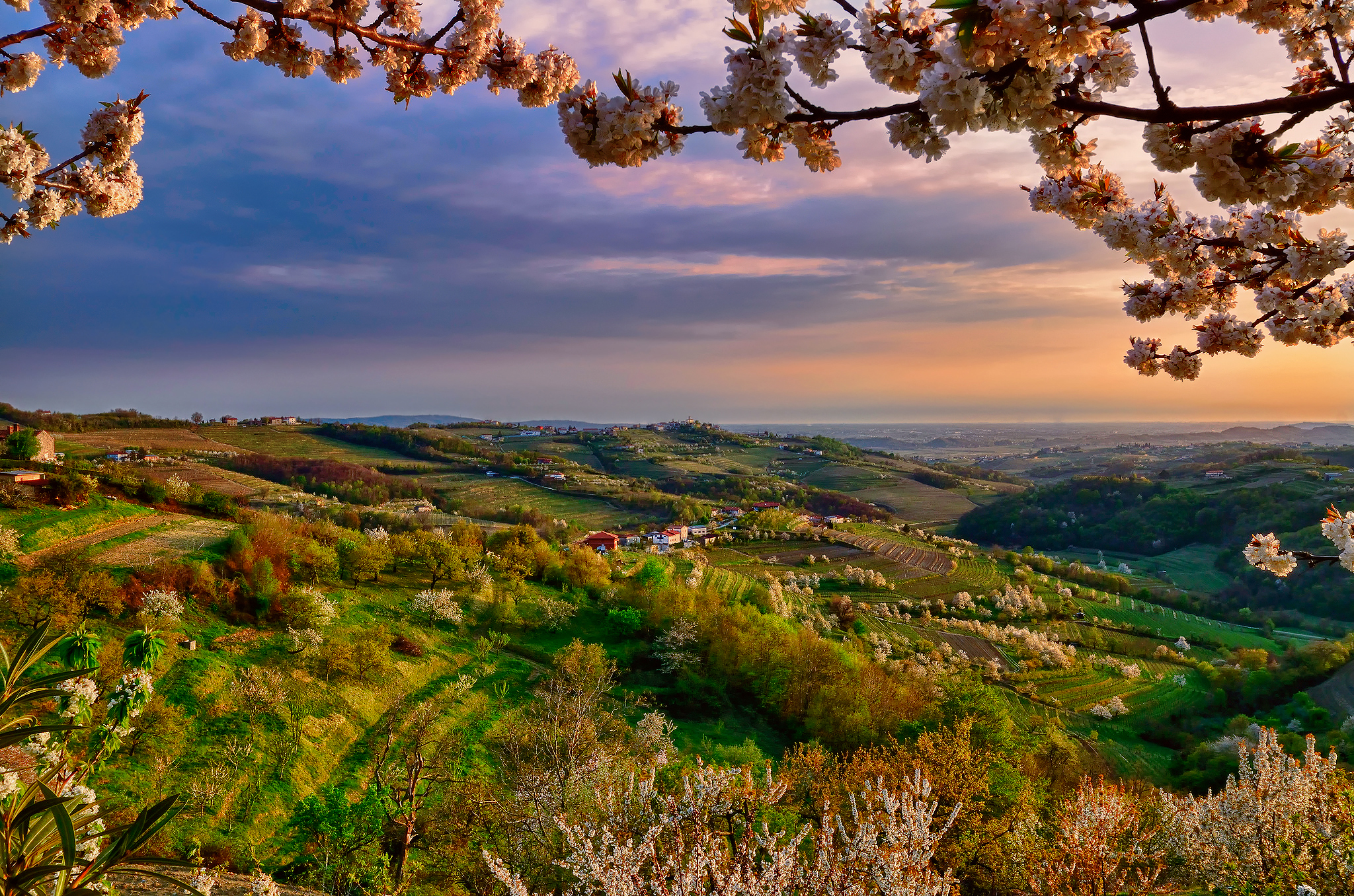taly, Lombardy, Collio, Spring, April, Valley, Branch, Color, Evening Wallpaper