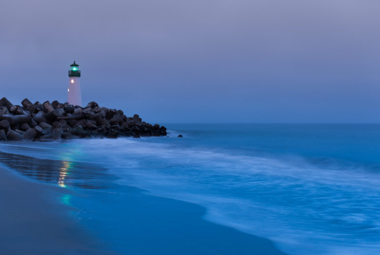 usa, California, Lighthouse, Light, Rocks, Beach, Sand, Surf, Ocean HD Wallpaper Desktop Background
