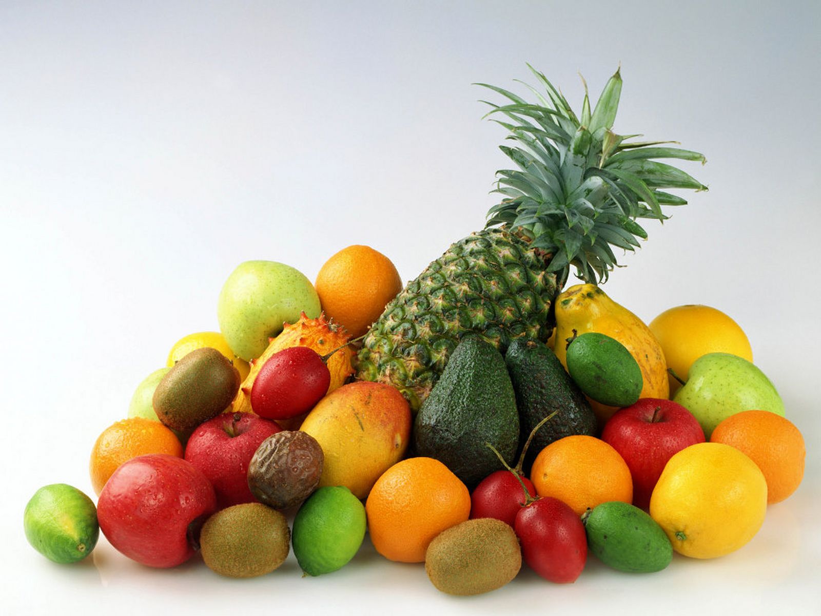 pineapples, Fruits, Food, Kiwi, Limes, Apples, Simple, Background, Lemons, White, Background Wallpaper