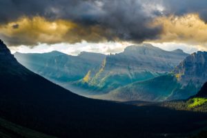 mountains, Clouds, Landscapes, Nature, Forest, Hills, Valley, Usa, Glacier, Sunlight, Montana, Logan, Pass