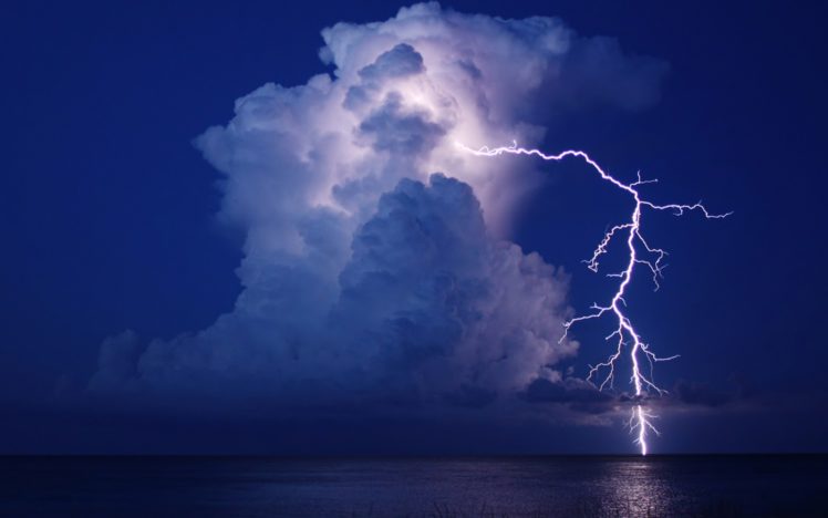 lightning, Cloud, Night, Water, Storm, Reflection, Sea, Ocean HD Wallpaper Desktop Background