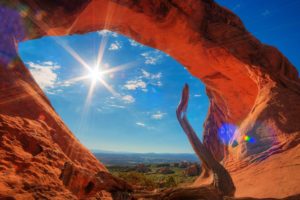 mountains, Landscapes, Nature, Deserts, Sunlight, Utah, Skyscapes, Rock, Formations, Sun, Flare, Mesa, Arch