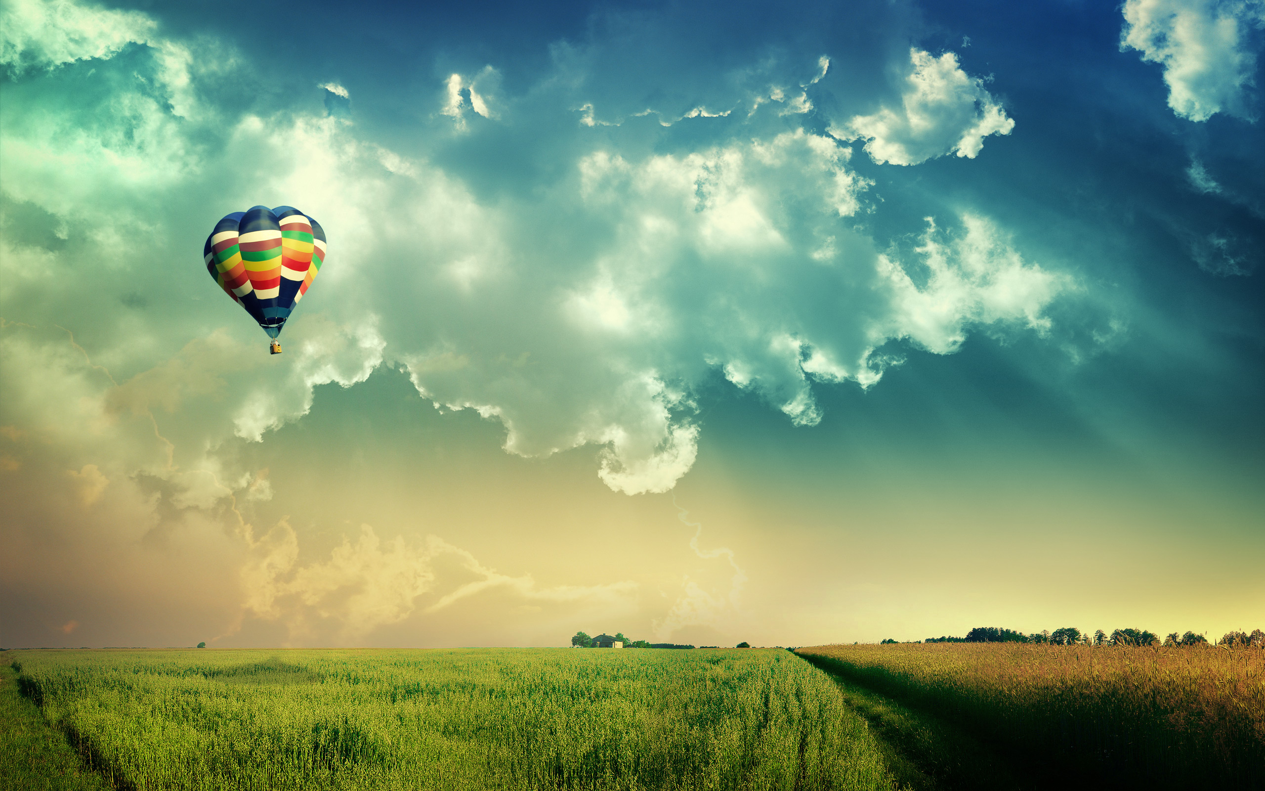 clouds, Landscapes, Nature, Fields, Hot, Air, Balloons, Skyscapes Wallpaper