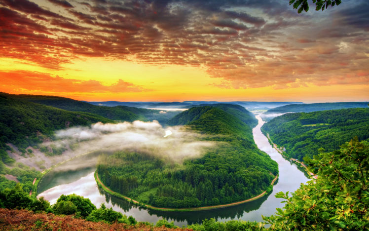 river, Sunset, Nature, Mountain, Landscape, Fog, Tree, Cloud, Hd, Wallpaper HD Wallpaper Desktop Background