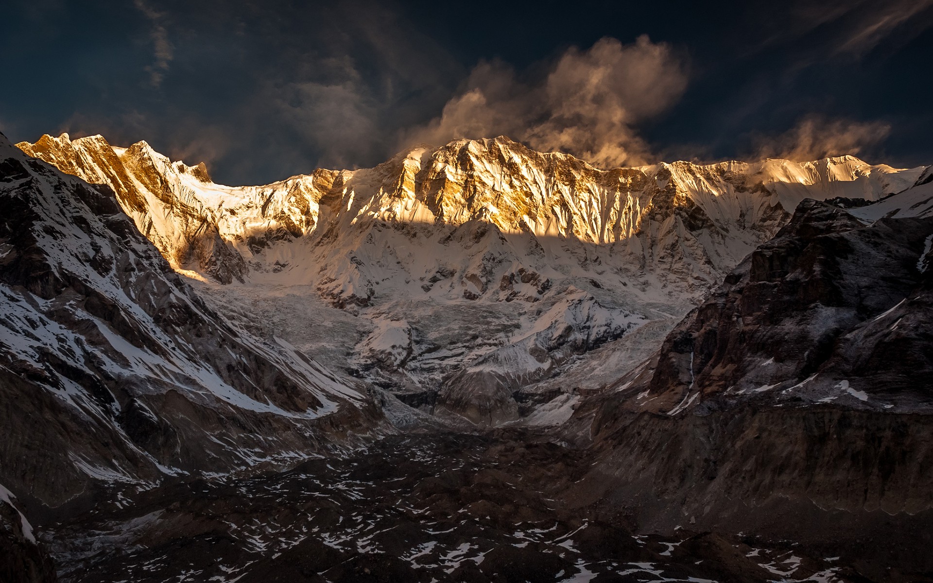 sunrise, Mountains, Landscapes, Nature, Snow, Shadows, Nepal, Annapurna, Himalayas Wallpaper