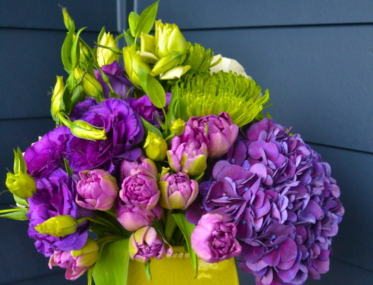 bouquets, Hydrangea, Tulips, Roses, Chrysanthemums, Eustoma, Flowers HD Wallpaper Desktop Background