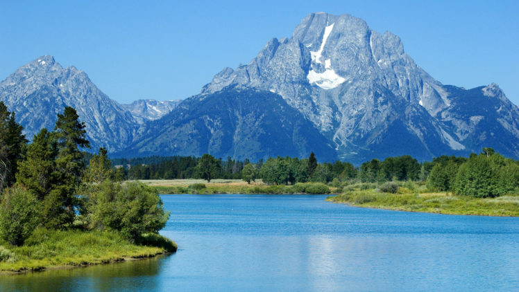 parks, Lake, Mountains, Scenery, Grand, Teton, Oxbow, Trees, Shrubs, Nature HD Wallpaper Desktop Background