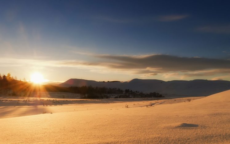 sunset, Nature, Winter, Widescreen HD Wallpaper Desktop Background