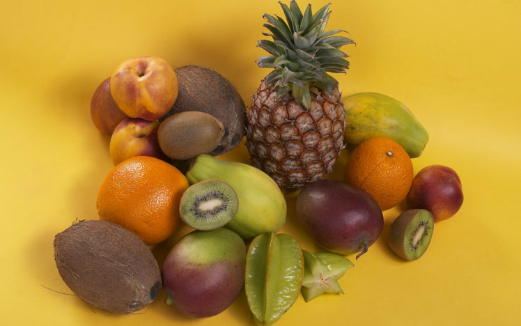 pineapples, Fruits, Food, Oranges, Yellow, Background, Kiwi, Fruits HD Wallpaper Desktop Background
