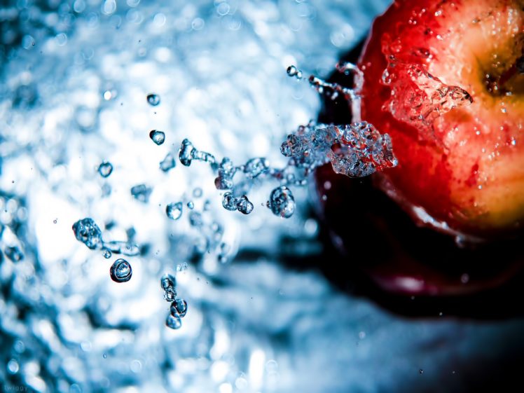 water, Water, Drops, Macro, Apples, Splashes HD Wallpaper Desktop Background