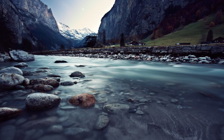 water, Mountains, Landscapes, Nature, Snow, Valley, Rocks, Switzerland, Rivers HD Wallpaper Desktop Background