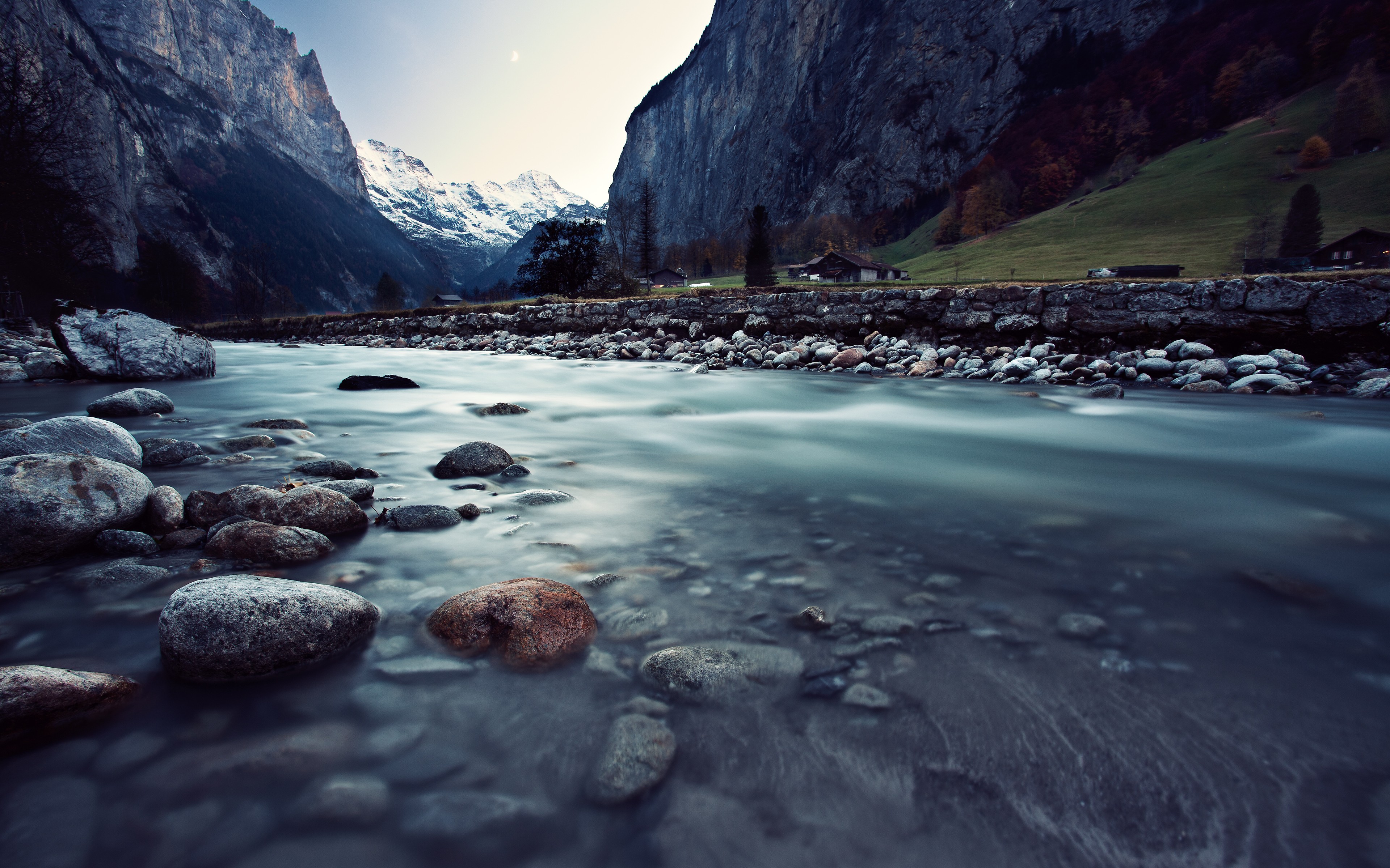 water, Mountains, Landscapes, Nature, Snow, Valley, Rocks, Switzerland, Rivers Wallpaper