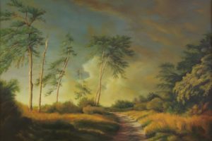 nature, Landscape, Trees, Grass, Track, Overgrown, Painting, Art