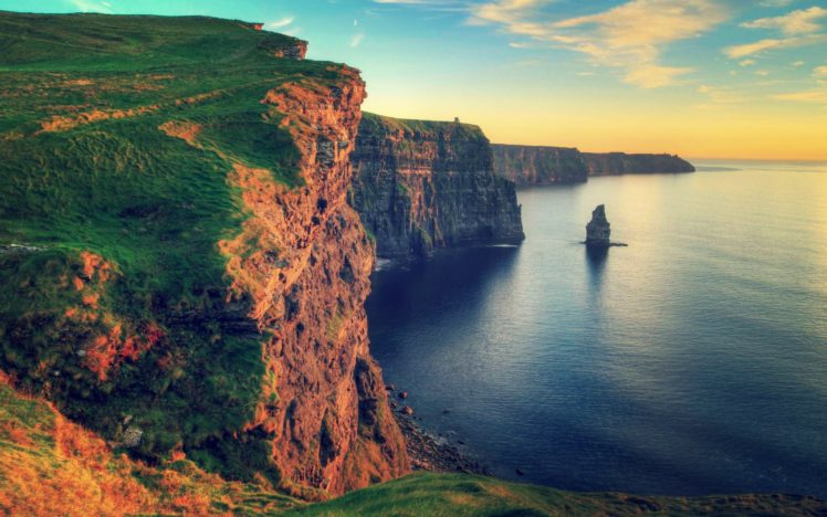 water, Sunset, Landscapes, Nature, Rocks, Ireland, Cliffs, Of, Moher, Sea, Shorelines, Waterscapes HD Wallpaper Desktop Background