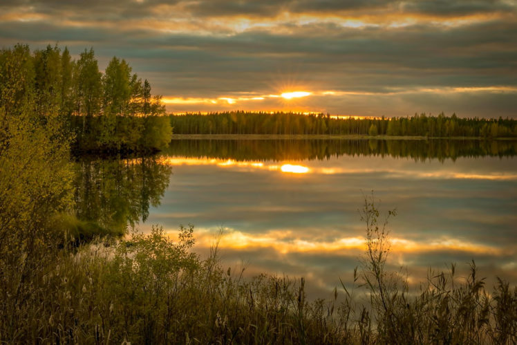 landscape, Nature, Sunset, Sky, Clouds, Sun, Lake, Reflection HD Wallpaper Desktop Background