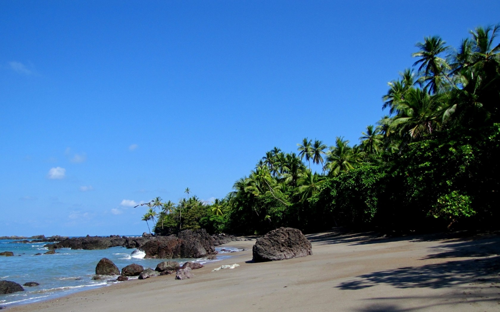 serenity, Landscapes, Nature, Coast, Sand, Stones, Shadows, Palm, Trees, Sky, Tropics, Beaches Wallpaper