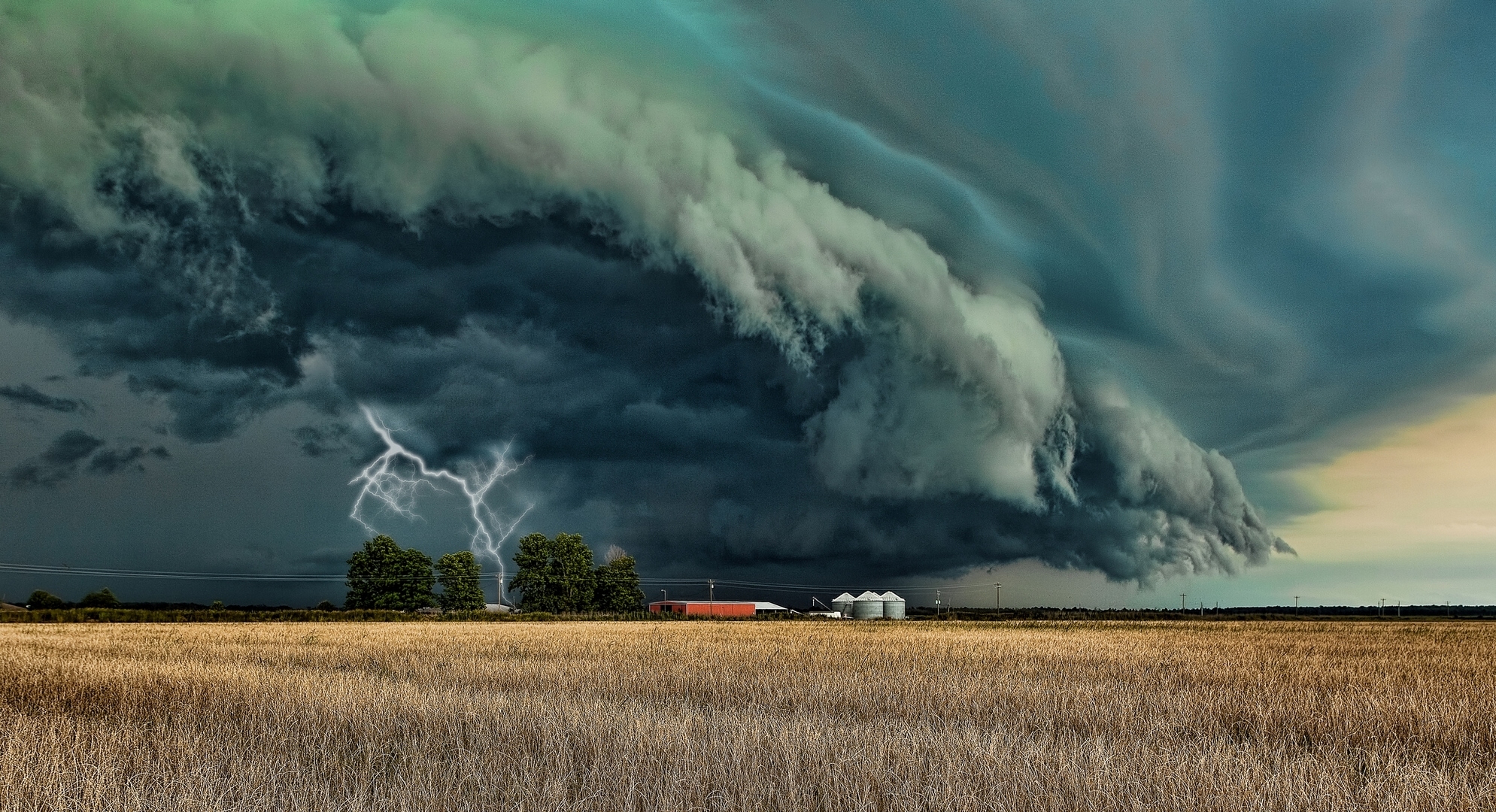 landscapes, Manipulations, Cg, Digital art, Storms, Rain, Lightning, Farms, Farmland, Fields, Skies, Clouds Wallpaper