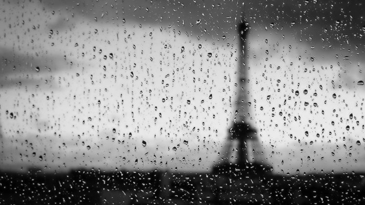 eiffel, Tower, Water, Black, And, White, Rain, Drops HD Wallpaper Desktop Background