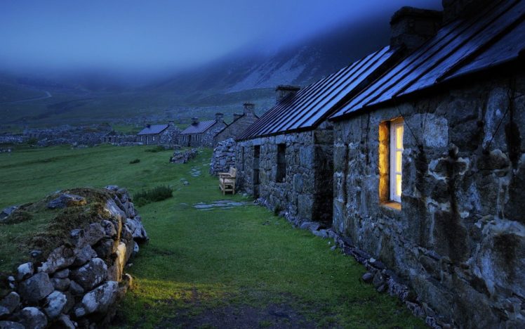 landscapes, Houses, Rocks, Mist, Scotland, Window, Panes, Stone, Houses HD Wallpaper Desktop Background