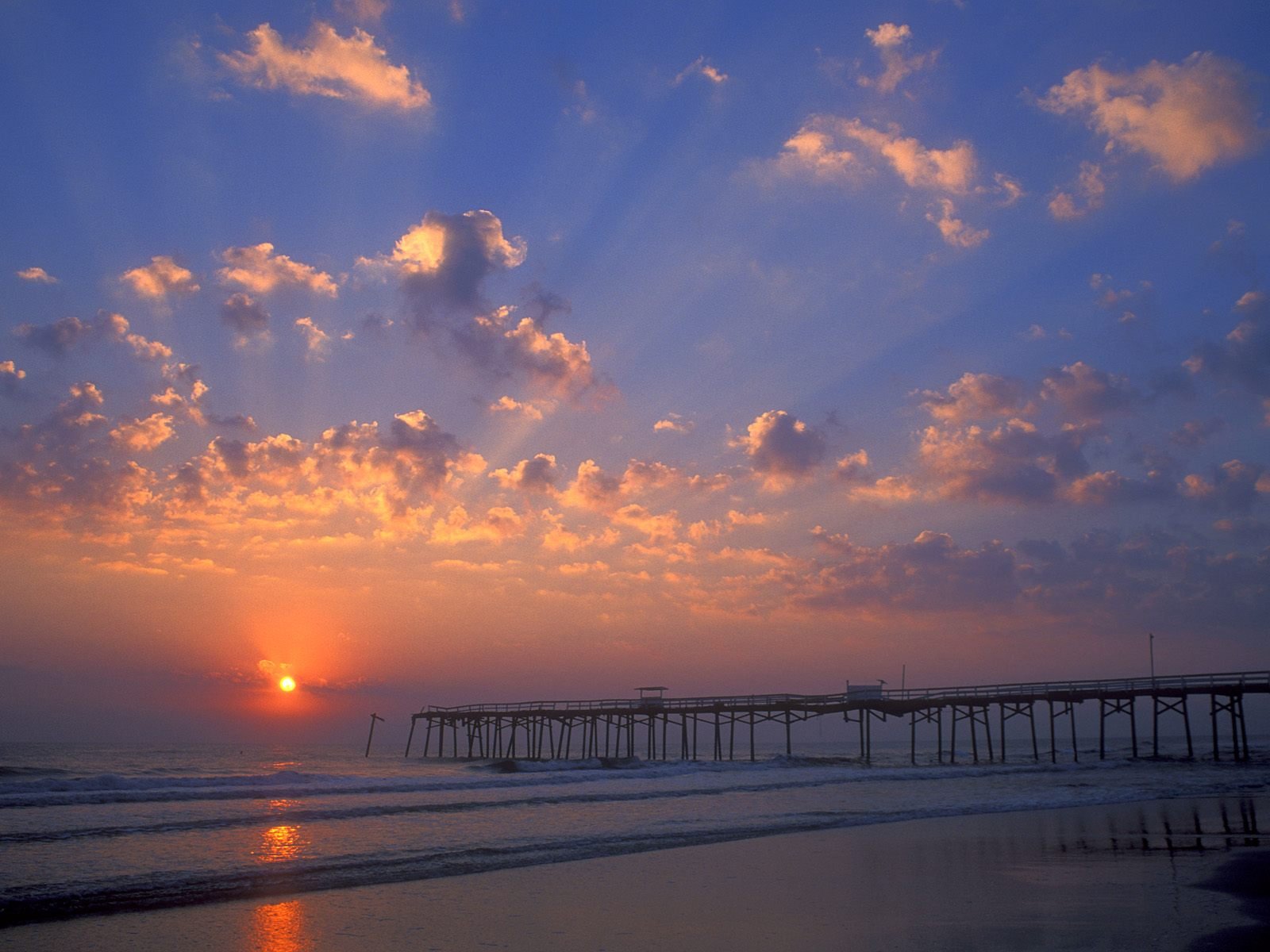 sunset, Piers, Beaches Wallpaper
