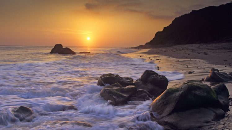 sunset, California, Beaches HD Wallpaper Desktop Background