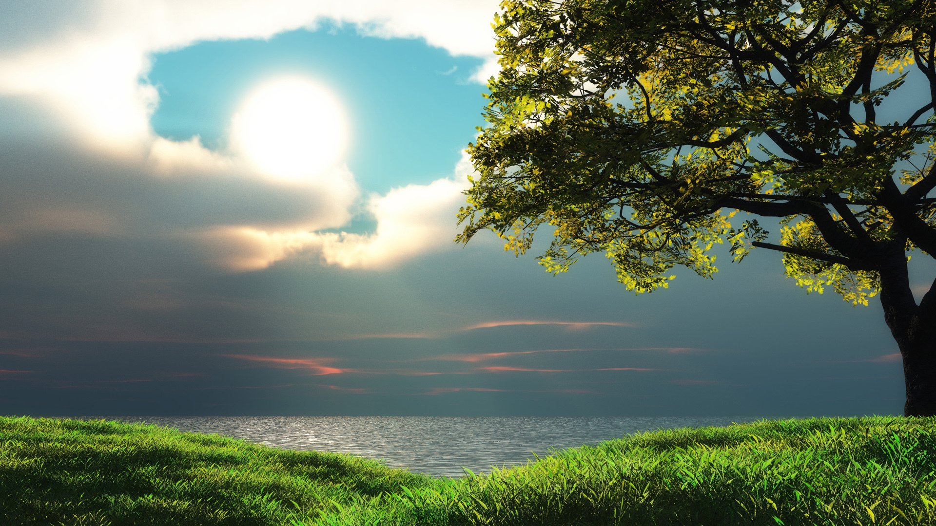green, Ocean, Landscapes, Nature, Sun, Trees, Grass, Hdr, Photography, Skyscapes, Sea Wallpaper