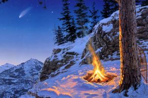 darrel bush, Paintings, Artistic, Landscapes, Mountains, Winter, Snow, Fire, Flames, Scenic, Nature, Trees, Forests
