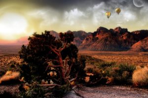 landscapes, Sun, Deserts, Hot, Air, Balloons