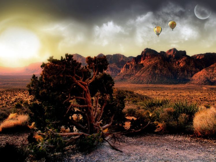 landscapes, Sun, Deserts, Hot, Air, Balloons HD Wallpaper Desktop Background