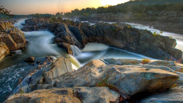 landscapes, Nature, Rocks, Falls, Long, Exposure, Rivers, Virginia HD Wallpaper Desktop Background