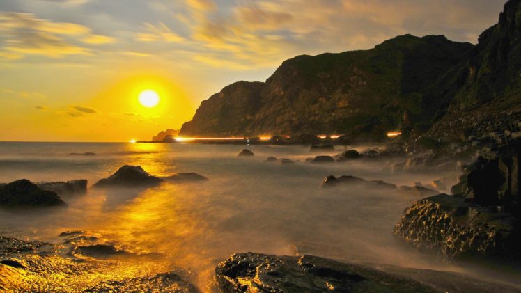 mountains, Sun, Taiwan, Taipei, Beaches HD Wallpaper Desktop Background