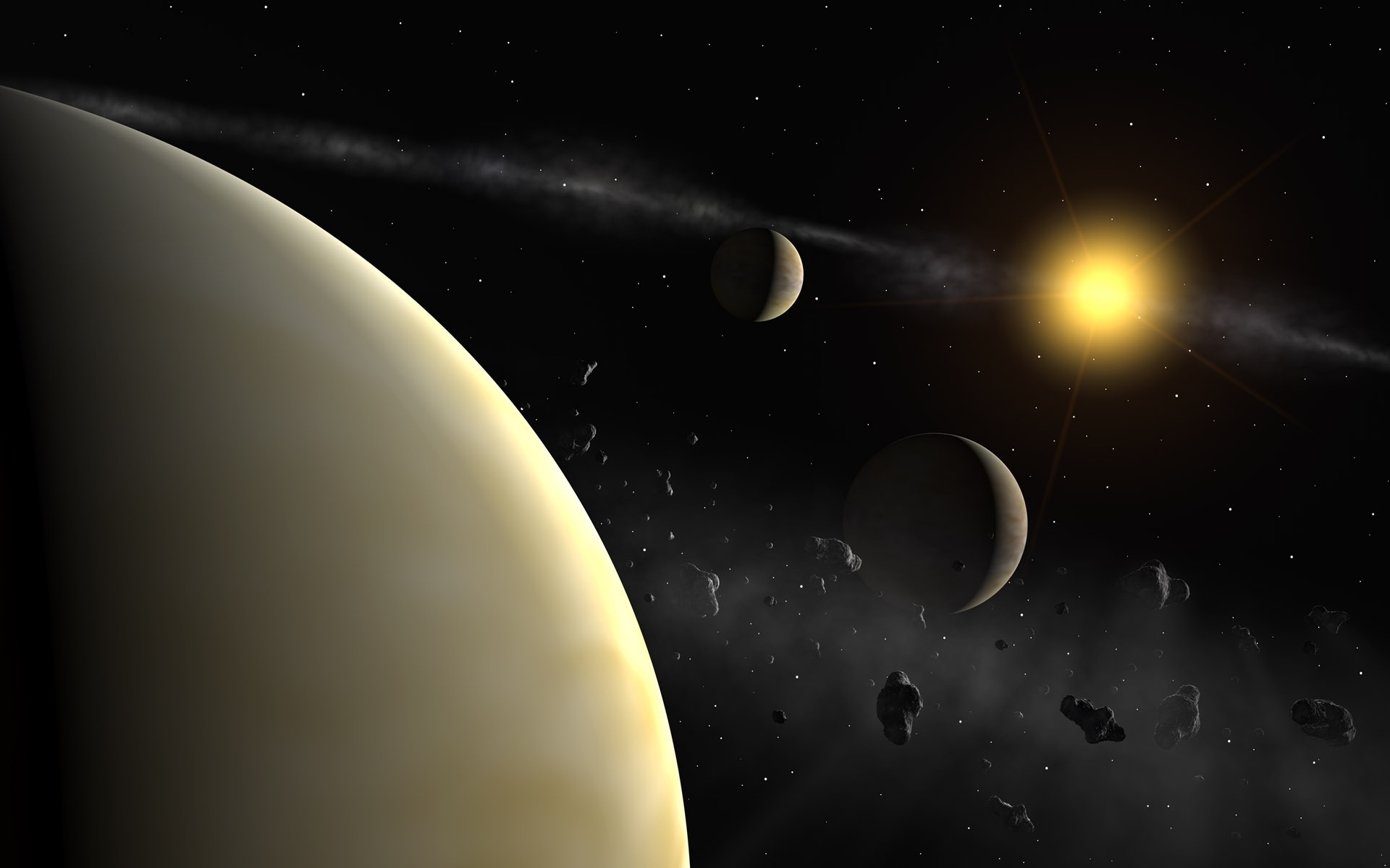 sci fi, Planets, Moon, Stars, Sun, Space, Universe, Gc, Digital Wallpaper