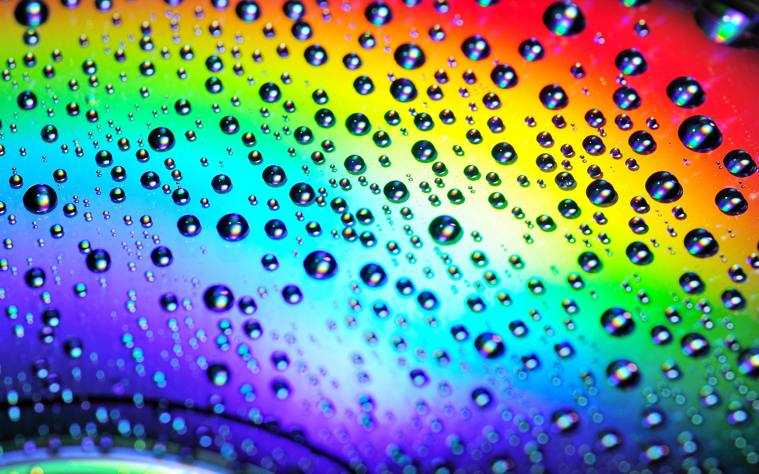 multicolor, Rainbows, Water, Drops, Disc, Reflections Wallpaper