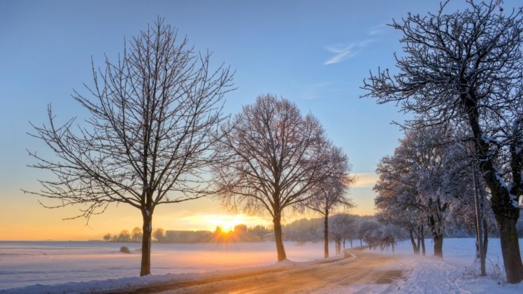 sunrise, Landscapes, Nature, Winter, Snow, Trees, Dawn, Germany HD Wallpaper Desktop Background