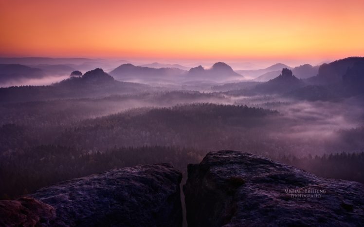 sunset, Mountains, Landscapes, Forests, Germany, Mist, Hdr, Photography, Saxon, Switzerland HD Wallpaper Desktop Background