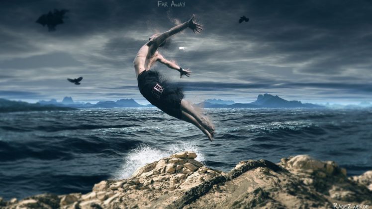 flying, Rocks, Digital, Art, Away, Sea, Beaches HD Wallpaper Desktop Background