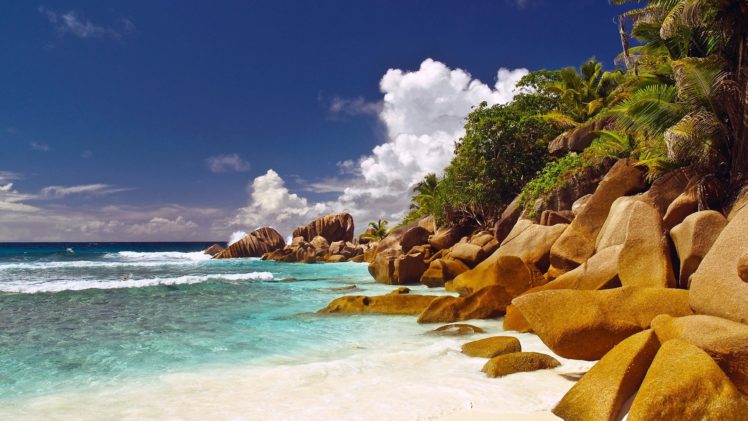 nature, Sand, Trees, Corner, Rocks, Islands, Seychelles, Beaches HD Wallpaper Desktop Background