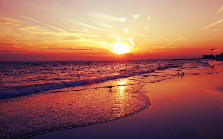 sunset, Landscapes, Sea, Beaches HD Wallpaper Desktop Background