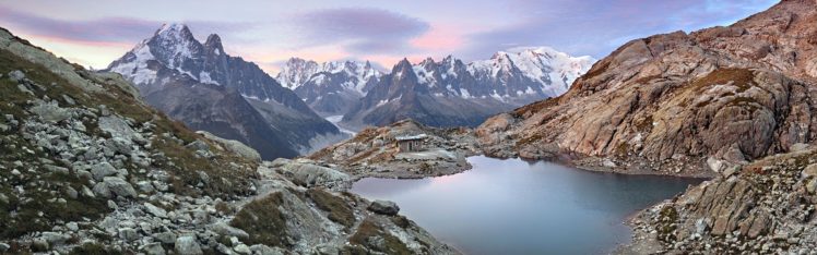 sunrise, Mountains, Snow, Rocks, Europe, Panorama, Lakes, Alps, Mont, Blanc HD Wallpaper Desktop Background