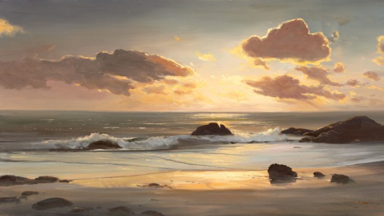 clouds, Paint, Sea, Beaches HD Wallpaper Desktop Background