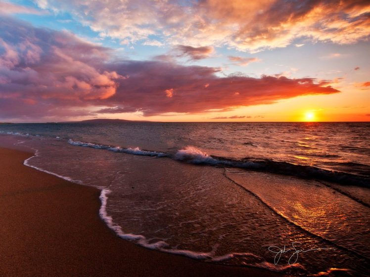 water, Sunset, Nature, Skies, Sea, Beaches HD Wallpaper Desktop Background